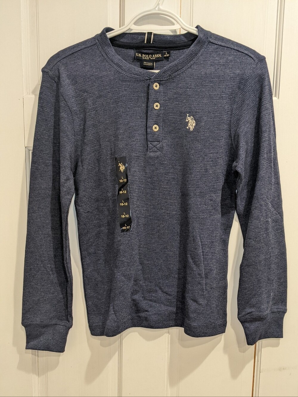 U.S. Polo Association Boys Henley Shirt Blue Heather Size Large 10-12 Brand New